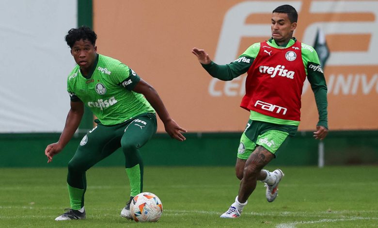 Endrick faz último jogo antes de ir para o Real Madrid e Dudu está em fase final de tratamento, já treinando - Crédito: Cesar Greco/Palmeiras/by Canon