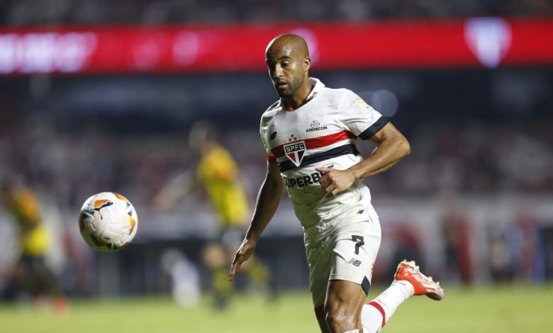 Lucas entrou no jogo contra o Barcelona de Guayaquil e deve ser titular contra o Águia de Marabá - Crédito: São Paulo Futebol Clube