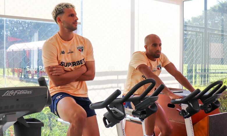 Calleri e Lucas Moura realizam treinos de preparação física - Crédito: São Paulo Futebol Clube
