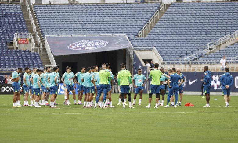 Jogadores treinam no Camping World Stadium, em Orlando, palco do amistoso contra os Estados Unidos - Créditos: Rafael Ribeiro/CBF
