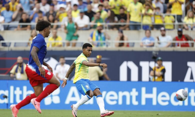 Rodrygo marcou o gol que abriu o placar em solo norte americano, mas Seleção sofreu o empate - Créditos: Rafael Ribeiro / CBF