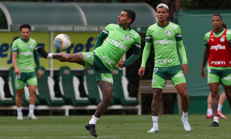 Dudu segue treinando com o elenco e está à disposição de Abel Ferreira e da comissão técnica para o duelo com o Vasco - Crédito: Cesar Greco/Palmeiras/by Canon