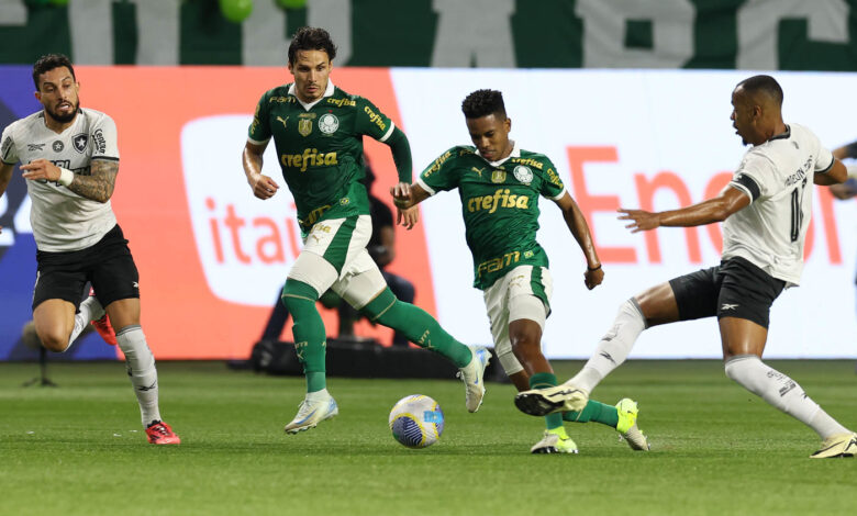 Veiga e Estêvão tiveram boas atuações, mas não foi o suficiente para dar a vitória ao Verdão - Crédito: Cesar Greco/Palmeiras/by Canon